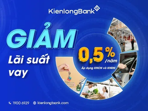 KienlongBank lần thứ 4 liên tiếp trong Quý 2 giảm lãi suất cho vay đối với KHDN & KHCN lên đến 0,5%/năm